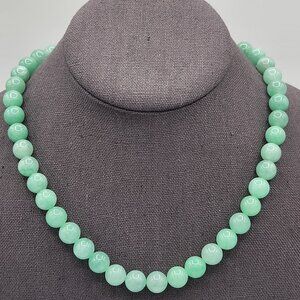 Natural Australian Jade Beaded Necklace 18 Inches Sterling Silver